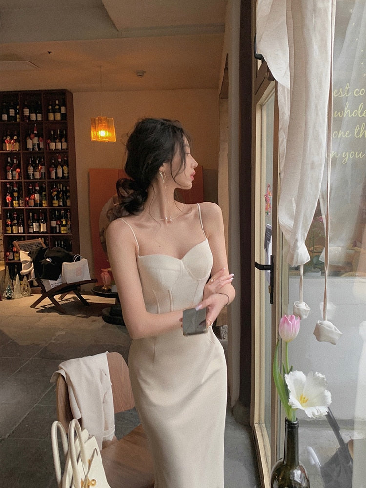 Luxe Corset Gerimpelde Spaghettiband Bodycon Midi Jurk | Elegante Strakke Avondjurk voor Feestjes