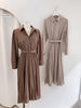 Elegante Hoge Taille Geplooide Maxi Jurk | Lange Mouwen Met Riem