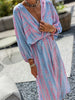 Geometrische Print Boho Puff Mouw V-Hals Jurk | Strandvakantie Kleding