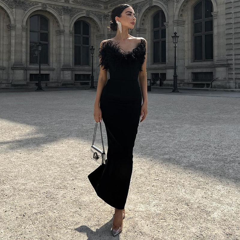Sexy Straploze Veren Bodycon Jurk | Backless Midi Bandage Party Jurk