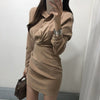 Chique Turn Down Kraag Enkele Borst Bandjurk | Hoge Taille Plooi Bodycon