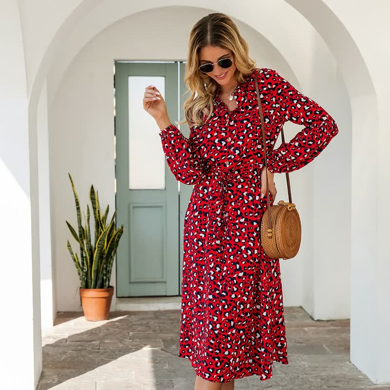 Elegancy™: Lange mouw jurk met luipaardprint