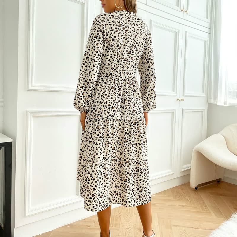 ChiQue™: Lange mouw jurk met luipaardprint