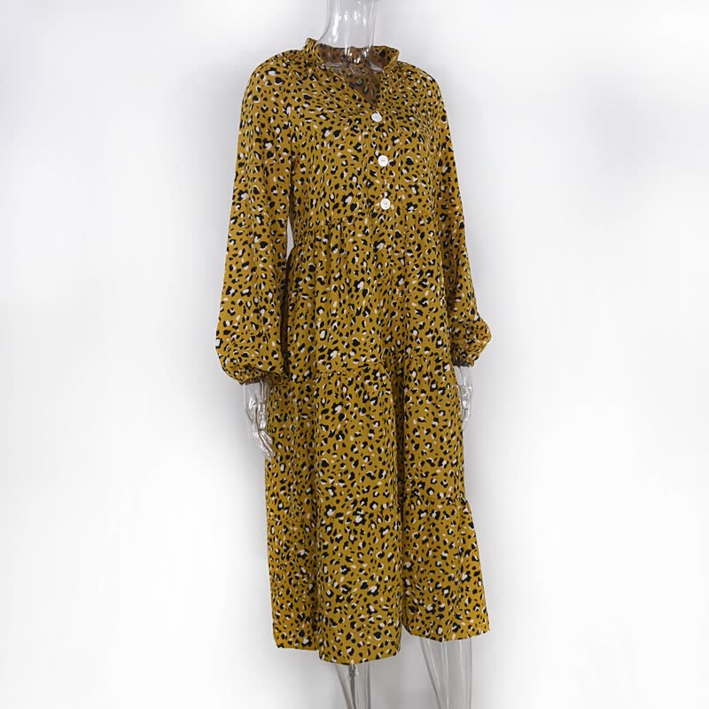 ChiQue™: Lange mouw jurk met luipaardprint